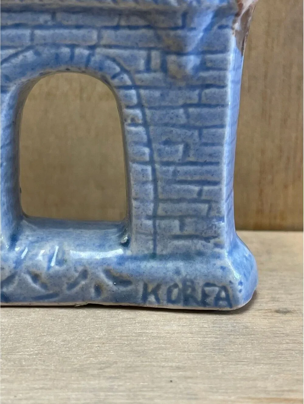 Vintage Blue Ceramic Castle Figurine Marked Korea